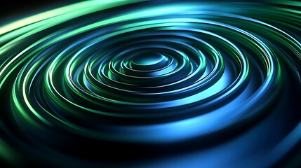 A vibrant abstract design featuring circular patterns and gradients of blue and green, resembling ripples or waves.