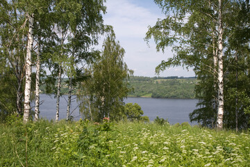 Obraz premium Russia Kostroma region View of the Volga in the Ples area on a cloudy summer day