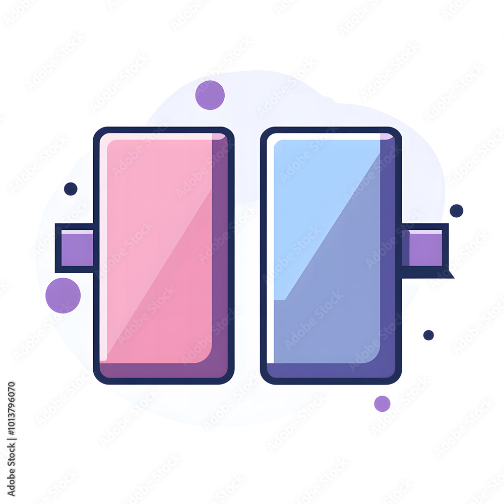 Fototapete Vector flat style, simple clean lines illustration design of two long rectangular buttons in blue and purple colors on a white background design. Simple shapes design, no shadows design