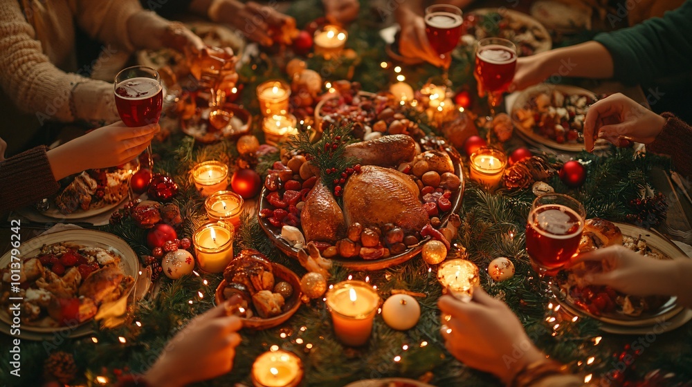 Aufkleber team of professionals gathered around a table for a holiday party sharing drinks and snacks while we