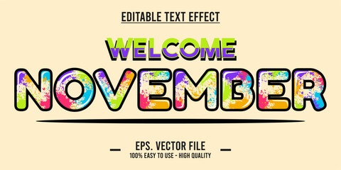 November word art illustration, editable text effect