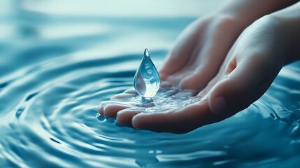 Hands holding a pristine water drop, emphasizing the significance of clean water and World Water Day initiatives