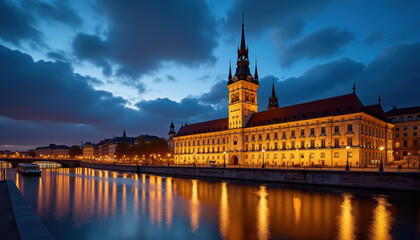 Fototapeta premium Historical cityscape at twilight.