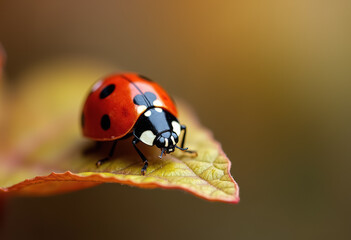 Fototapeta premium Red Ladybug on Leaf