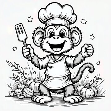 recommend clip art: Monkey Chef Coloring Page