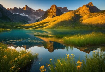 Naklejka premium breathtaking landscape featuring untouched natural habitats lush expansive serene water bodies majestic wilderness, arctic, nature, horizon, scenery
