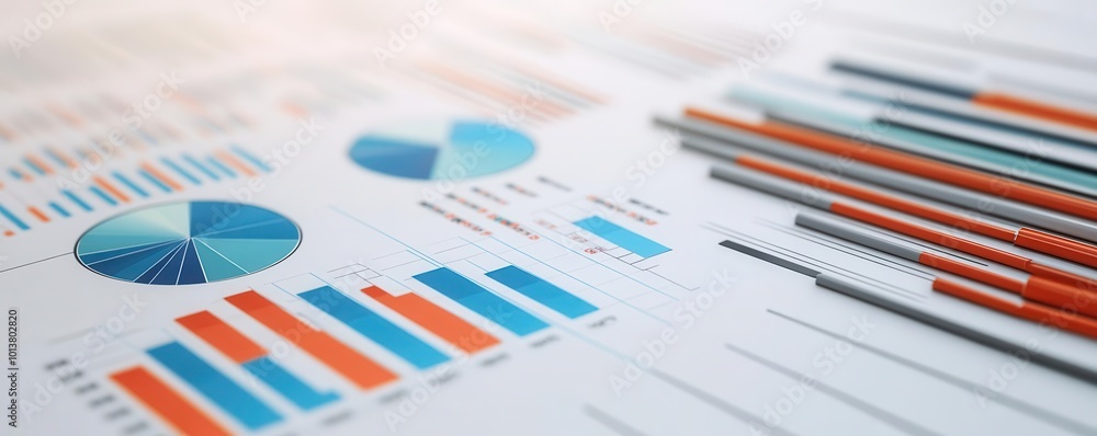Poster colorful graphs and charts in a professional report, showcasing data analysis and business insights 
