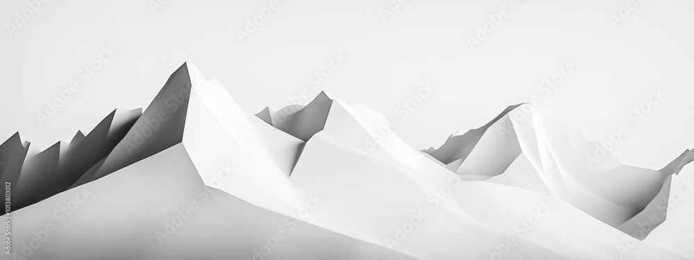 Poster geometric mountain range, abstract representation of peaks and valleys in a minimalist aesthetic, em