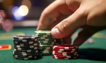 Fototapeta premium Poker chips on a green felt table.