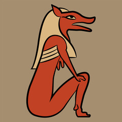 Seated pharaoh fox. Ancient Egyptian animal design.