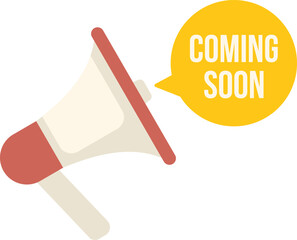 Megaphone making an announcement with a speech bubble saying coming soon