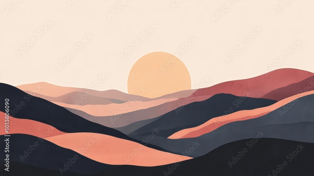 Poster geometric mountain abstract, minimalist interpretation of mountain range, emphasizing shapes and lin