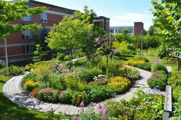 A landscaped rooftop garden for a healthcare facility, providing patients and staff with a peaceful outdoor environment