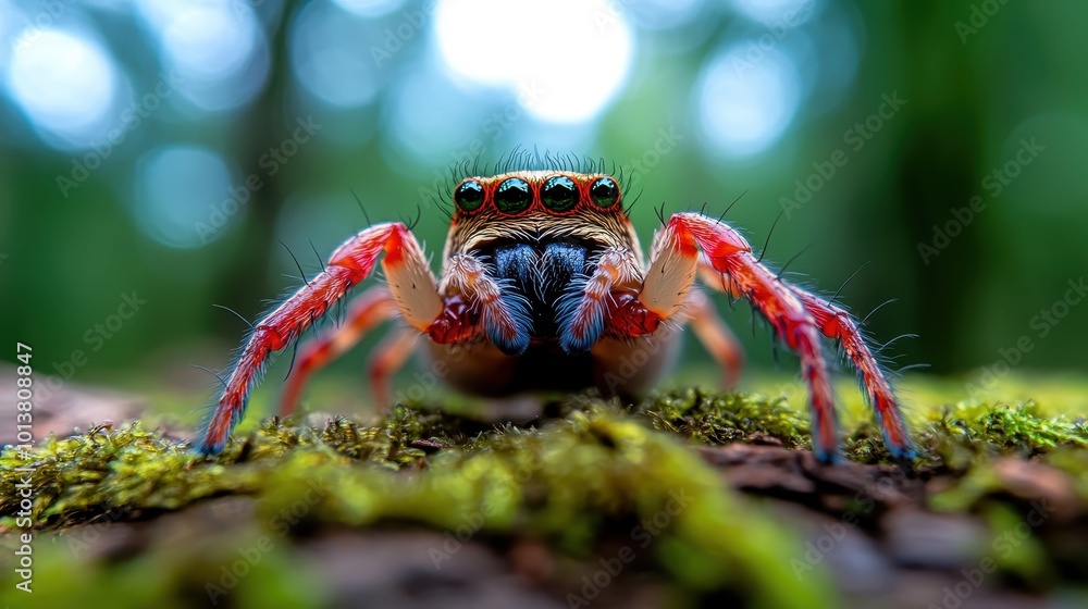 Poster a captivating macro photograph showcases the vivid colors and intricate details of a jumping spider 