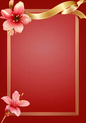 Vector illustration of a letter paper with a ribbon, floral decoration, and butterflies on the left side, against a plain background design with golden lines and a red background design