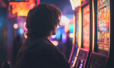 Naklejka premium A person playing a slot machine.