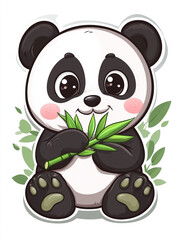 Fototapeta premium A cute panda is holding bamboo, in a simple style illustration with a flat design. 