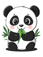 Fototapeta premium A cute panda is holding bamboo, in a simple style illustration with a flat design. 