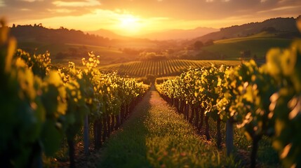 Fototapeta premium View of Araf in rows of vineyards in the beautiful sun