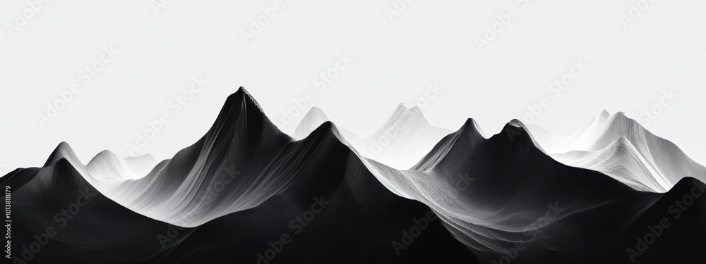Poster geometric mountain abstract, a minimalist portrayal of mountain ranges with sharp lines and soft col