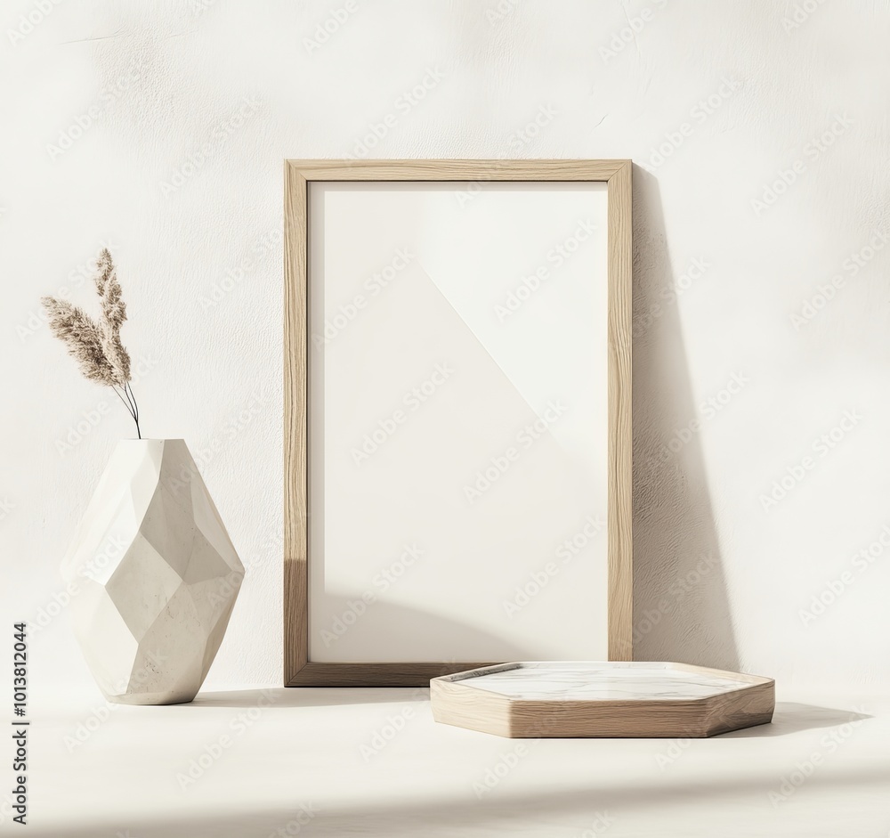 Aufkleber a minimalist setup with a geometric vase and empty frame, highlighting simplicity and elegance in a 