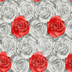  seamless rose flower pattern on grey background