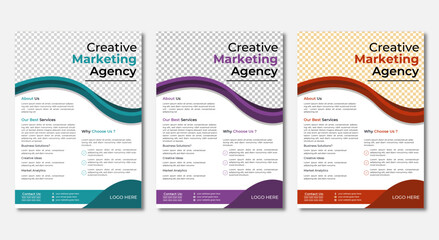 a bundle of 3 templates of different colors a4 flyer template, modern business flyer template, abstract business flyer and creative design,editable vector template design.