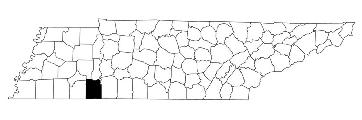 Map of Hardin County in Tennessee state on white background. single County map highlighted by black colour on Tennessee map. UNITED STATES, US.
