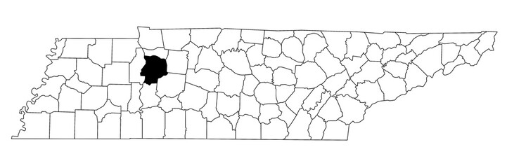 Map of Humphreys County in Tennessee state on white background. single County map highlighted by black colour on Tennessee map. UNITED STATES, US.