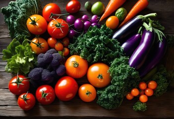 vibrant spectrum fresh ingredients showcased close rustic wooden table captivating eye natural colors textures, colorful, fruits, vegetables, herbs
