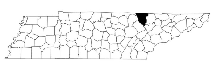 Map of Scott County in Tennessee state on white background. single County map highlighted by black colour on Tennessee map. UNITED STATES, US.