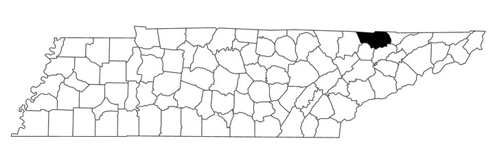 Map of Claiborne County in Tennessee state on white background. single County map highlighted by black colour on Tennessee map. UNITED STATES, US.