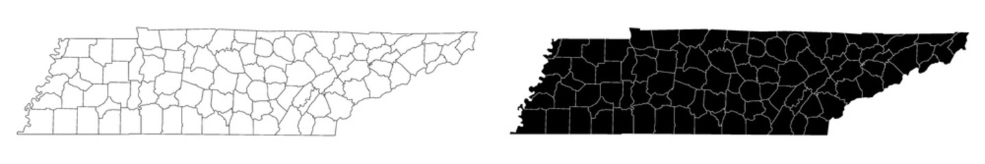 Tennessee administrative map, Tennessee outline and counties state map set - illustration version