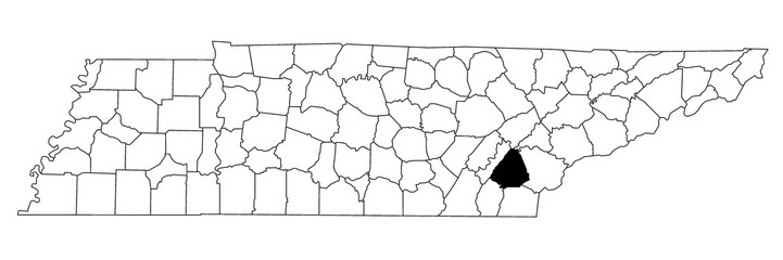 Map of mcminn County in Tennessee state on white background. single County map highlighted by black colour on Tennessee map. UNITED STATES, US.