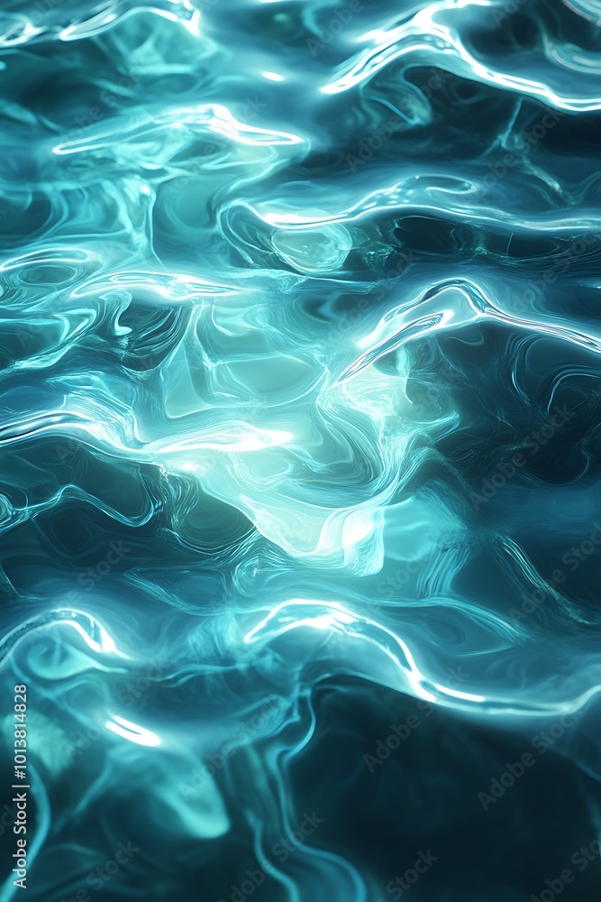 Poster a shimmering surface of water with ripples and light reflections, creating a calming, aquatic effect