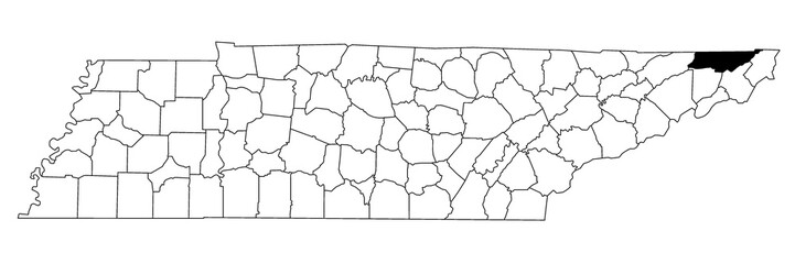 Map of Sullivan County in Tennessee state on white background. single County map highlighted by black colour on Tennessee map. UNITED STATES, US.