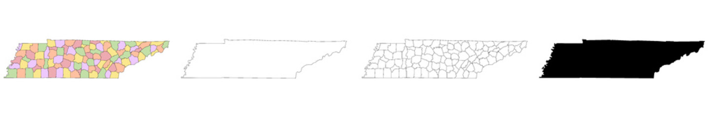 Tennessee administrative map, Tennessee outline and counties state map set - illustration version