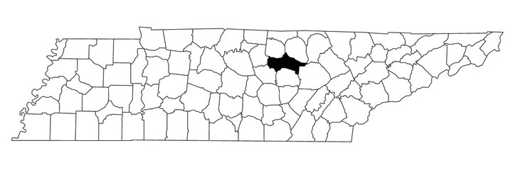 Map of Putnam County in Tennessee state on white background. single County map highlighted by black colour on Tennessee map. UNITED STATES, US.
