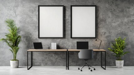 Modern Formal Workspace with Gray Accent Wall
