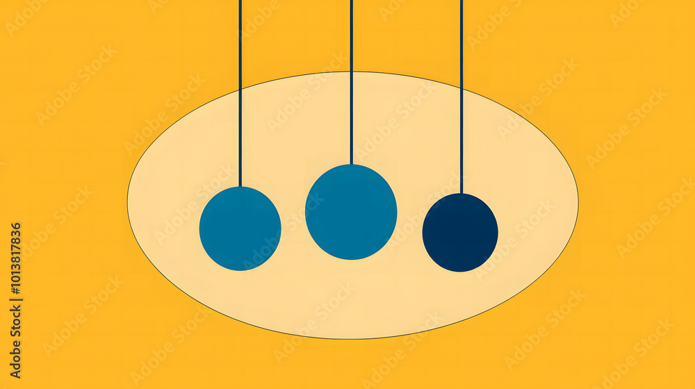 Poster vector poster with simple shapes dark blue circles on a yellow background design, with three spheres