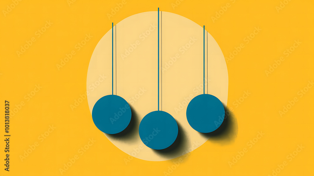 Poster vector poster with simple shapes dark blue circles on a yellow background design, with three spheres