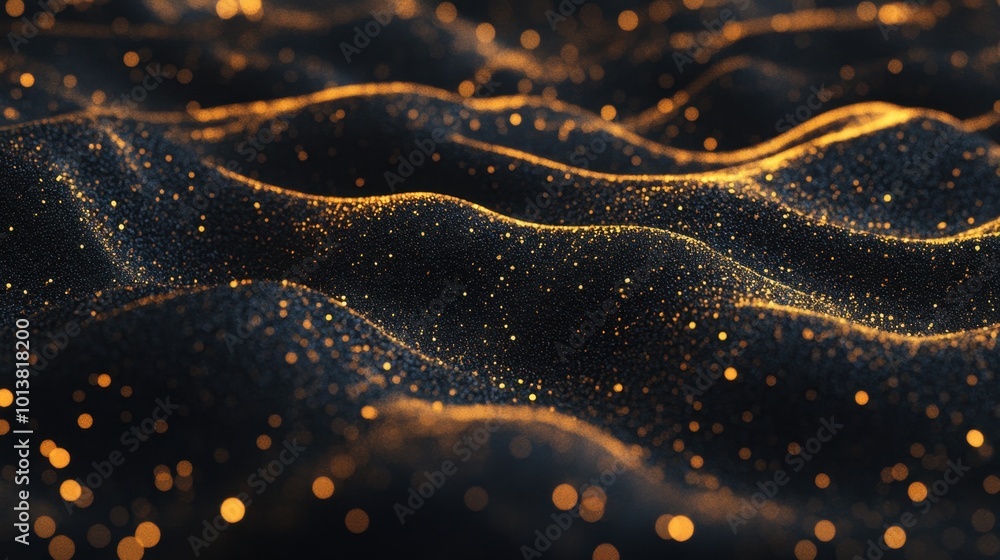 Aufkleber glittering gold particles form a wave on a deep black background, creating a luxurious and dynamic v
