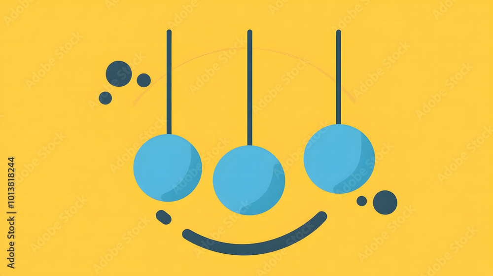 Poster vector poster with simple shapes dark blue circles on a yellow background design, with three spheres