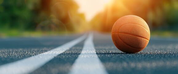 The Perfect Sunset Basketball Scene: A Lone Ball on the Court