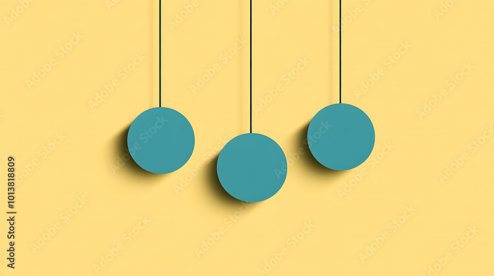 Poster vector poster with simple shapes dark blue circles on a yellow background design, with three spheres