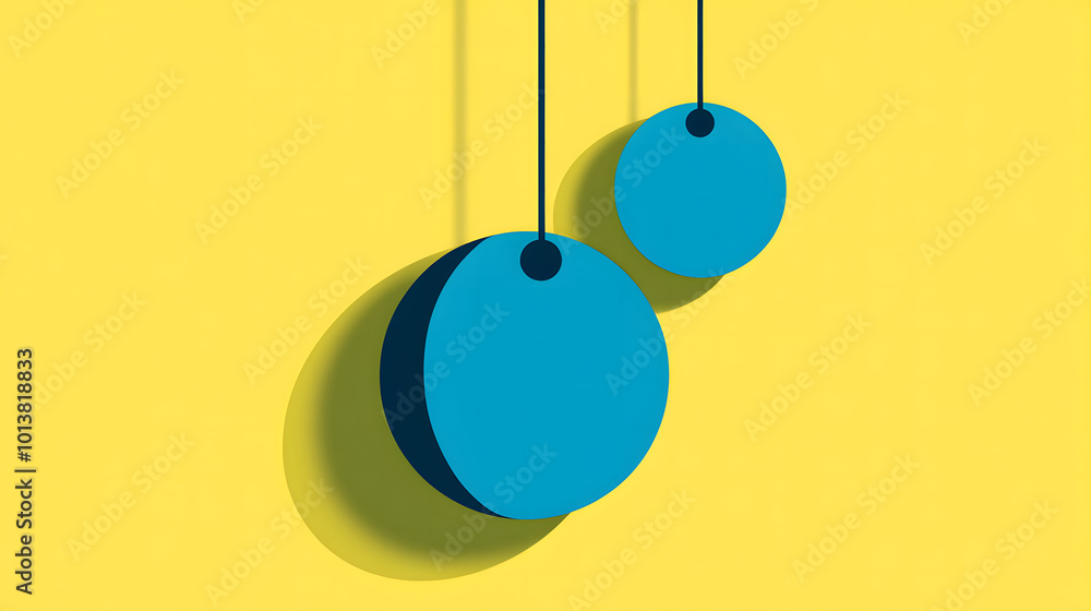 Poster vector poster with simple shapes dark blue circles on a yellow background design, with three spheres