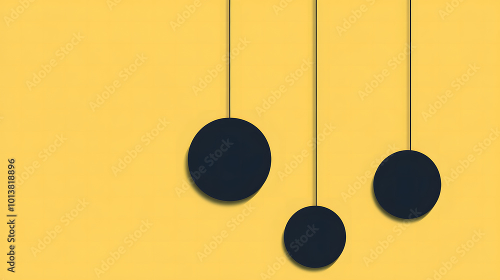 Poster vector poster with simple shapes dark blue circles on a yellow background design, with three spheres