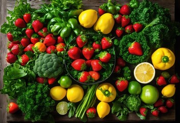 vibrant flat lay display assorted fresh ingredients including spices rustic wooden surface, arrangement, colorful, composition, culinary, dairy, earthy