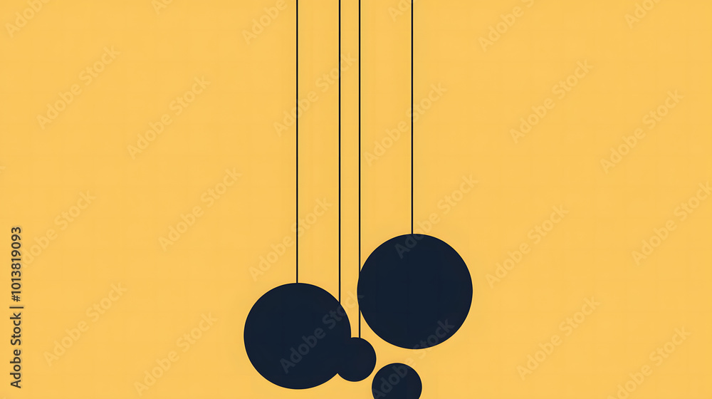 Poster vector poster with simple shapes dark blue circles on a yellow background design, with three spheres
