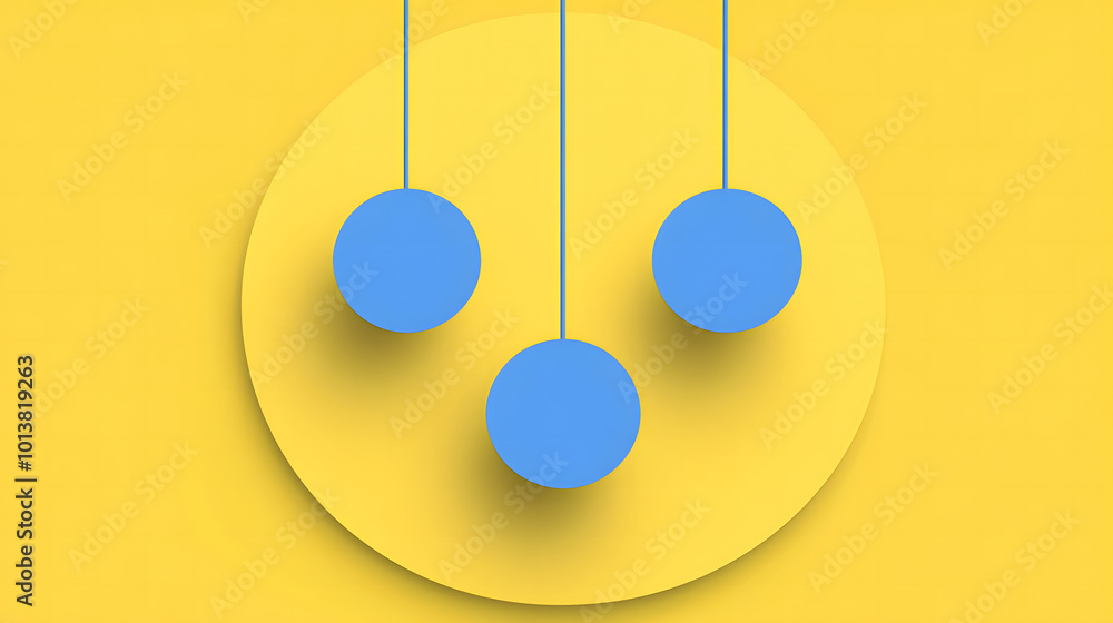 Poster vector poster with simple shapes dark blue circles on a yellow background design, with three spheres